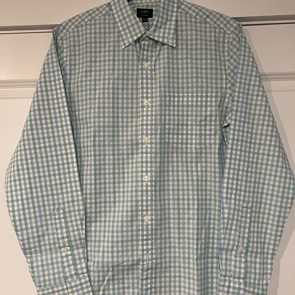 J. Crew Men's Blue and White Plaid Shirt